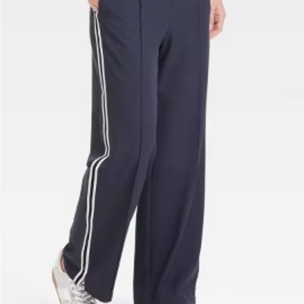 all in motion Navy Wide-Leg Track Pants with White Side Stripes